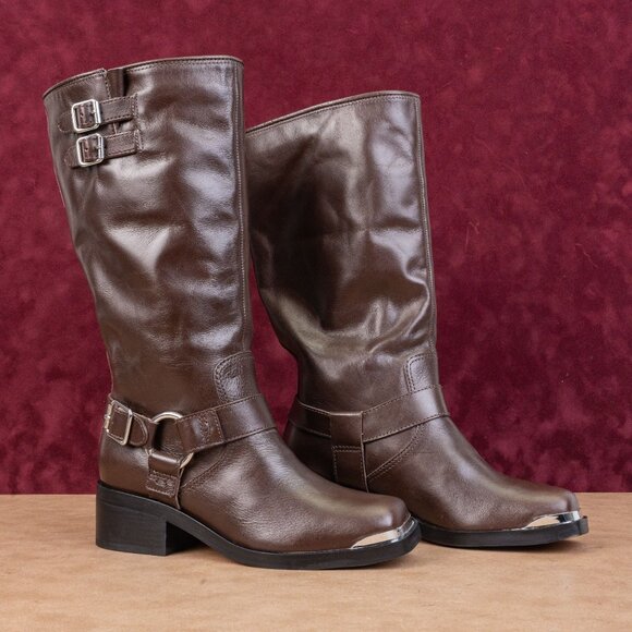 Dolce Vita Shoes - Dolce Vita Women Evi Brown Leather Moto Biker Metal Harness Fashion Boots sz 6.5